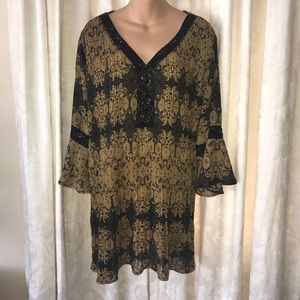 Catherines Black & Gold medallion Print Tunic 2X